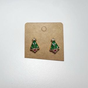 Vintage Avon Enamel Christmas Tree Gold-tone Post Earrings